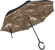 Double Layer Inverted Umbrella Cars Reverse Umbrella Dinosaurs Fossils Skeletons Vintage Windproof UV Proof Travel Outdoor Umbrella