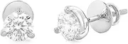 [Ordaamis] Sterling Silver Round Cubic Zirconia Stud Earrings, 3-Prong Setting, Classic Jewellery
