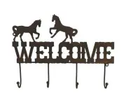 Welcome Horses Metal Hooks 38cm Wall Mounted Organiser Hanger/Holder Home Decor