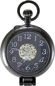 [OGLE] Waterproof Silver Magnifier Luminous Chain Fob Self Winding Automatic Skeleton Half Hunters Mechanical Pocket Watch