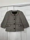 NWT Semantiks Size 16 Tweed Blazer Jacket 3/4 Blazer Collarless Brown Silk Linen