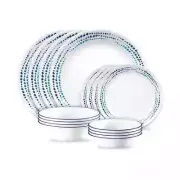 Corelle 16 pc Ocean Blues Dinnerware Set Service for 4 Polka Dot Plates & Bowls