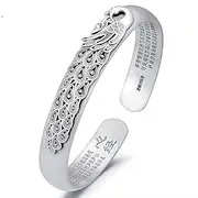Cuff Bangle Chain Bracelets,925 Sterling Silver Bracelet Vintage Hand Carve Peacock Cuff Bangle Friendship Bracelet Ladies Silver Jewellery Birthday Gifts for Sisters Friend Couples Mo