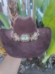 cowboy girl mexican sombrero, Brown hecho a mano con cristal de suede, size M