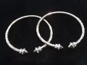 Pair Of Classic Style Head Handmade West Indian Sterling Silver Bangles Big Size