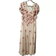Adrianna Papell Floral Sequin Evening Gown 100% Silk New Size 14 Ivy Pink Flower