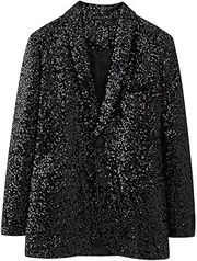 [Zadaos] Women'S Solid Winter Shiny Loose Suit Coat Mini Skirt Set Sequin Suit Jacket Skirt Lady Streetwear Outerwear