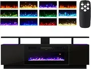 Electric Fireplace TV Stand 180cm Media Console with Storage and 92cm Fireplace Insert, Remote Control 12 LED Backlight 12 Flame Colors Adjustable Temp 900W 1800W Black