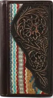 Ariat Western Mens Wallet Rodeo Leather Tooled Floral Aztec Rug Brown A3552002