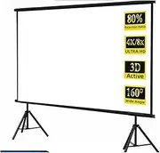 for Home Theater Cinema Indoor Outdoor Backyard Pa Projector Screen with Stand 84-120inch White Wrinkle-Free 160° Viewing Angle Portable Screen Home Theater Indoor Outdoor(84 inch)