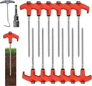 Ground Pegs - Screw Tent Pegs | Heavy Duty Camping Pegs for Canopy Tarp Fence Lawn Greenhouse Turf Beach Irrigation Netting | Fluorescent Tent Stakes Set
