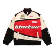 Nevenka Motorcycle Jacket for Women Men Button-Down Baseball Coat-Red