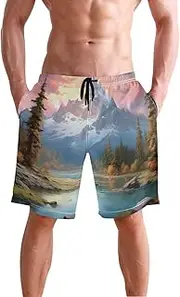 [XYMZR] Moutain Landscape Forest Men's Swim Trunks Quick-Dry Bathing Suit Swimming Board Shorts S