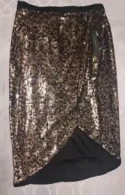 Elie Tahari Sequin Pencil Skirt Leopard Print Black Gold Holiday Tulip Midi 6 US