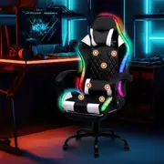 Advwin Gaming Chair RGB LED Massage Ergonomic Office Chair Computer Racing Recliner Seat Black & White