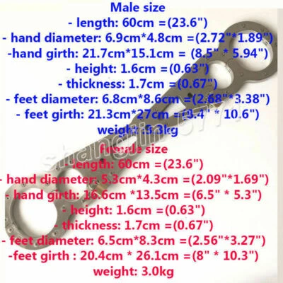 Men Women Stainless Steel Straight Bar Restraints Leg Hand Cuffs Restraints Body