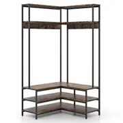 Giantex Clothes Rack L-shaped Coat Stand w/Shoe Bench Storage Organizer Wardrobe Rustic Brown
