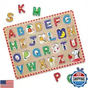 Melissa and Doug Lift and See Alphabet Wooden Peg Puzzle (26 pcs) Toddler and