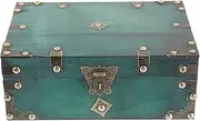 AOKWAWALIY Wooden Box Antique Old Decorative Storage Wooden Jewelry Box Vintage Storage Box Organizer Treasure Chest with Lock for Document Books Jewelry Stash Green Decor