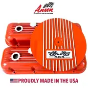 454 Big Block Chevy Finned Orange Valve Covers & 14" Air Cleaner Kit - Ansen USA