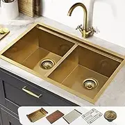 304 Stainless Steel Kitchen Workstation Sink 75x45CM Laundry Undermount Double Bowl Handmade Bar Sinks Basin Set Gold