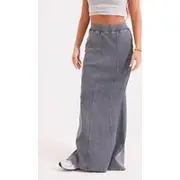 Charcoal Acid Wash Rib Flippy Maxi Skirt, Charcoal