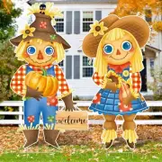 Whaline 2Pcs Large Size Thanksgiving Scarecrow Yard Sign With Stakes colorful