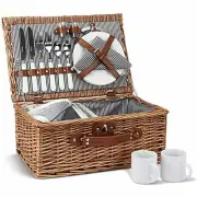 Picnic Basket for 2, Willow Hamper Set with Insulated Compartment, Handmade Larg