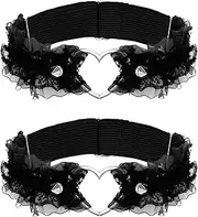 [YQQYG] 2PCS Black Garters, Lace Thigh Garter Thigh Garters for Women, Adjustable Heart Leg Garter for Women Elastic Plus Size, Black, Medium