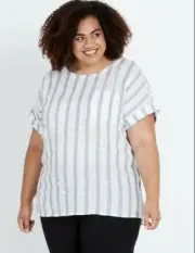 Autograph Top Tunic Shirt Plus Size 24 RP$80 Short Sleeve Linen Black White NEW