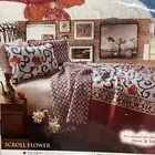 Lush Decor Blue Red Coral Scroll Flower Reversible Quilt 3 Piece Set Size Queen