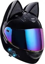 Motorcycle Full Helmet with Bluetooth Personalized Motorcycle Helmet with Flip Visor Women's Cat Ear Full Helmet with Removable Ear Parts DOT/ECE Approved