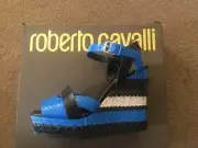 Roberto Cavalli Woven Leather/Snakeskin Platforms Wedges Sandals Sz 7.5 NIB