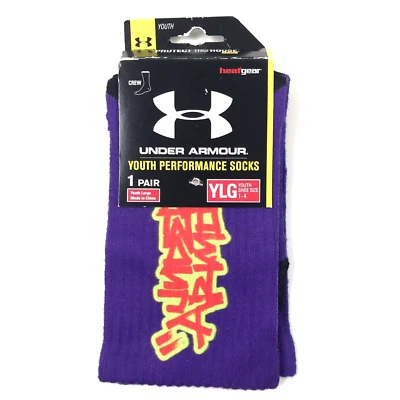 Under Armour Kids Purple Crew Polyester Cushion UA Performance Socks Sz L 1-4