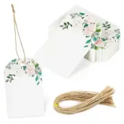40PCS Blank Gift Tags, Floral Paper Tags with String Flora Pink, White, Green