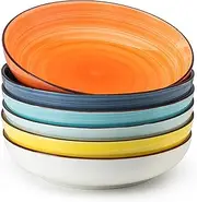 Sweese Pasta Bowls Set of 6, 30 Ounce Ceramic Salad Plates for Dishwasher & Microwave Safe - Solid Salad Bowls, Soup Bowls - Deep Plates Lipped Edges, Oven Safe Porcelain Plates Serving Bowls