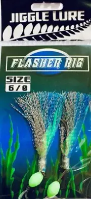 Snapper Kingfish Jewfish 2 Fly Flasher Jig Rig 60lb leader 6/0 Circle Hooks