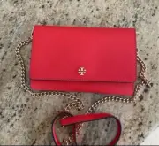New Tory Burch Emerson Wallet On Chain Crossbody Bag Bright Samba Retail $295