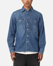 [G-Star] G-star Nimes Regular Long Sleeve Denim Shirt Faded Blue - Size S S Faded Blue