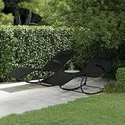 Rocking Sun Loungers 2 pcs Black Steel and Textilene,Sun Loungers 15.1KG-318128