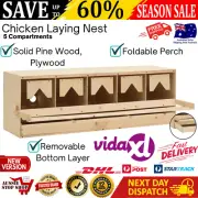 Chicken Nesting Box With 5 Compartments Wooden Hen Egg Laying Nest Pine Wood AU