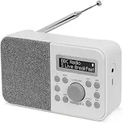 Portable DAB+ Digital Radio and Kitchen FM Radio, Bluetooth Speaker, Personal DAB Radio with Display, Alarm & Clock, 40 Preset Stations, Headphones, Batteries and Mains Operated - Grey