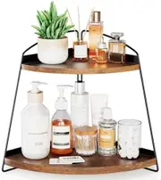 Bathroom Counter Organizer, 2 Tier Corner Countertop Organizer Vanity Shelf, Wood Bathroom Organizers and Storage for Skincare