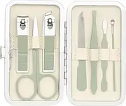 Nail Clippers Manicure Set Nail Tools Pedicure Supplies Nail Clippers for Women Men Nail Set Manicure Kit Fingernail Toenail Clippers 8 in 1 Manicure Tools Green with Leather Travel Case