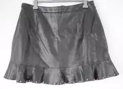 City Chic Skirt Womens Plus Size medium Black A line Fluted Hem Mock Leather New