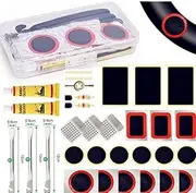 Bike Tire Puncture Repair Kit, Bike Tool Kit with 4 Sizes of Tire Patches, 3 Piece Tyre Levers Rubber Solution and Storage Case 11 Repair Patches for All Bicycles, Road, Mountain, Commuter Bikes