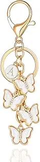 [XGALBLA] White Pink Black Cute Butterfly Initial Letter Keychain for Women, Butterfly Bag Charms Keyring for Handbags Backpack
