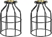 Simple Deluxe 2-Pack Adjustable Industrial Clamp on Metal Bulb Guard Cage for Pendant, Farmhouse Light Fixture, Vintage Lamp Shades and Hanging Lamp, Black