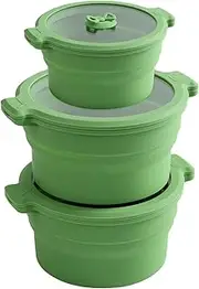 Collapsible Silicone Microwave Cookware Cooker Steamer for Cooking with Lids, 0.8L and 1.4L Glass Food Storage Container Sealed Bowl Mixing Bowls 3pc Set BPA Free