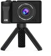 Bewinner 4K HD Digital Camera for Kids - 2.4in 1080P 8X Zoom Children's Vintage Camera with Front Rear Dual Cameras, Colorful Students Vlog Camera for Photography and Recording (Black)